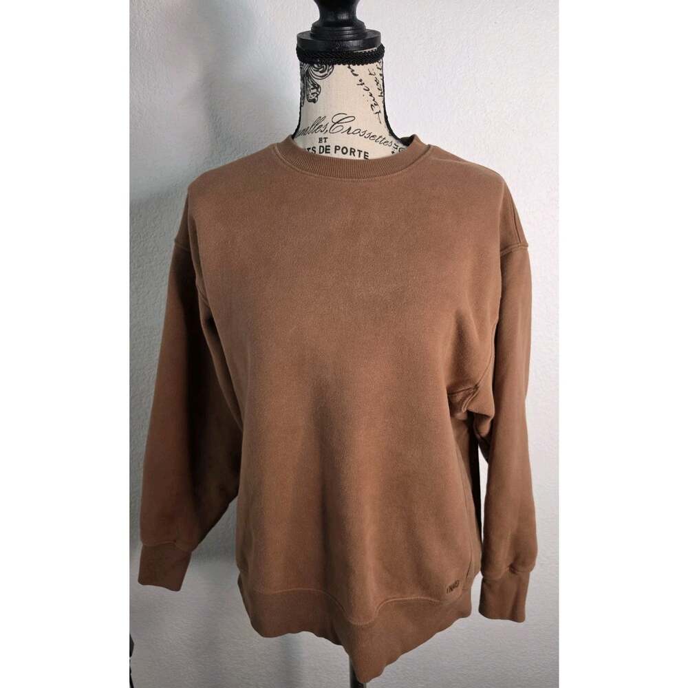 Aritzia TNA Cozy fleece Boyfriend Sweater SZ XS Crewneck Brown Sweatfleece - Picture 2 of 11